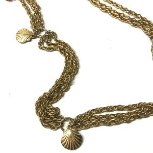 Vintage Gold Multi-Strand Shell Charm Necklace - Layered Beach-Inspired Necklace